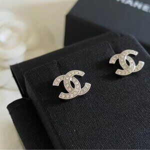 CHANEL Crystal-Embellished Silver Earrings